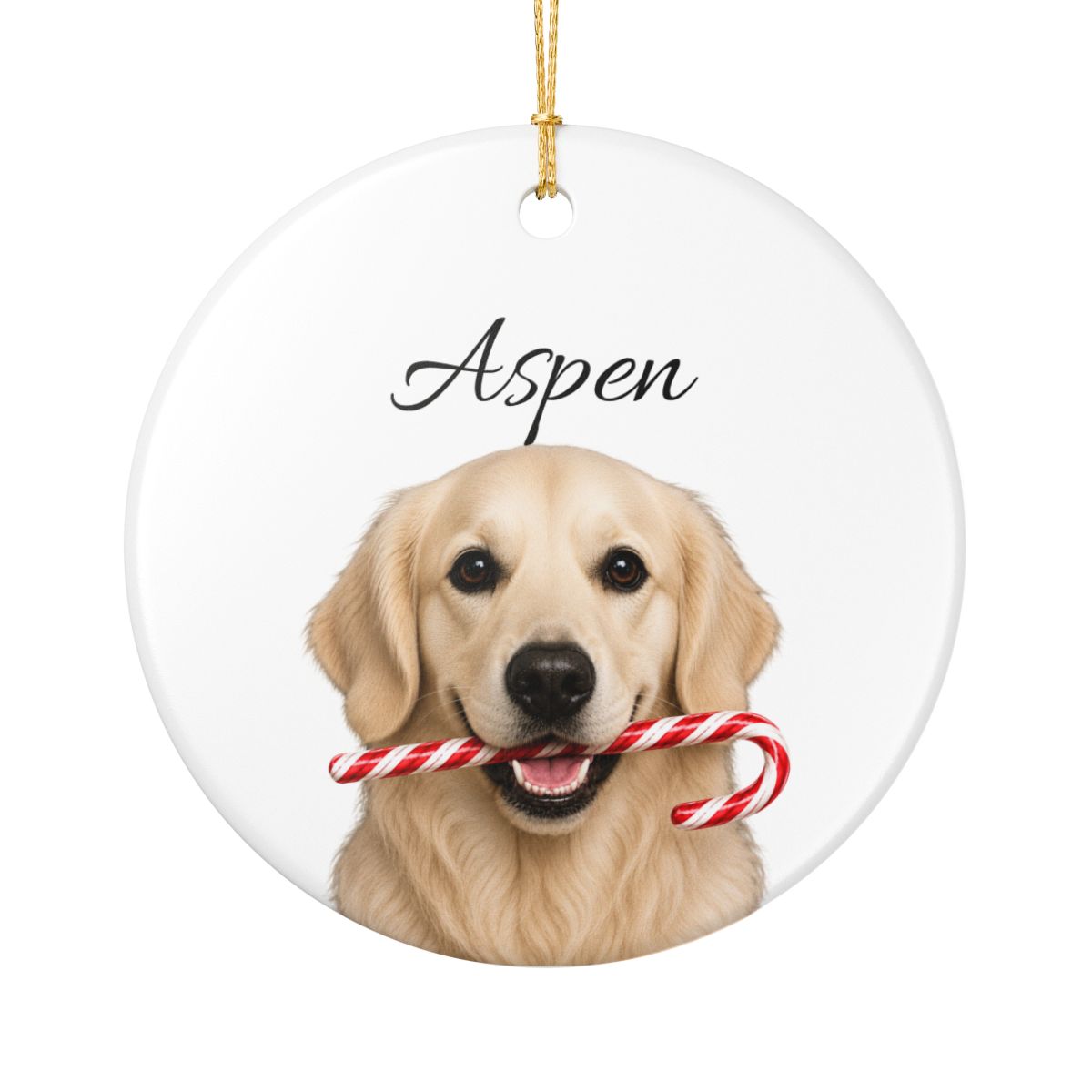 Personalized English Cream Golden Retriever Candy Cane Ornament