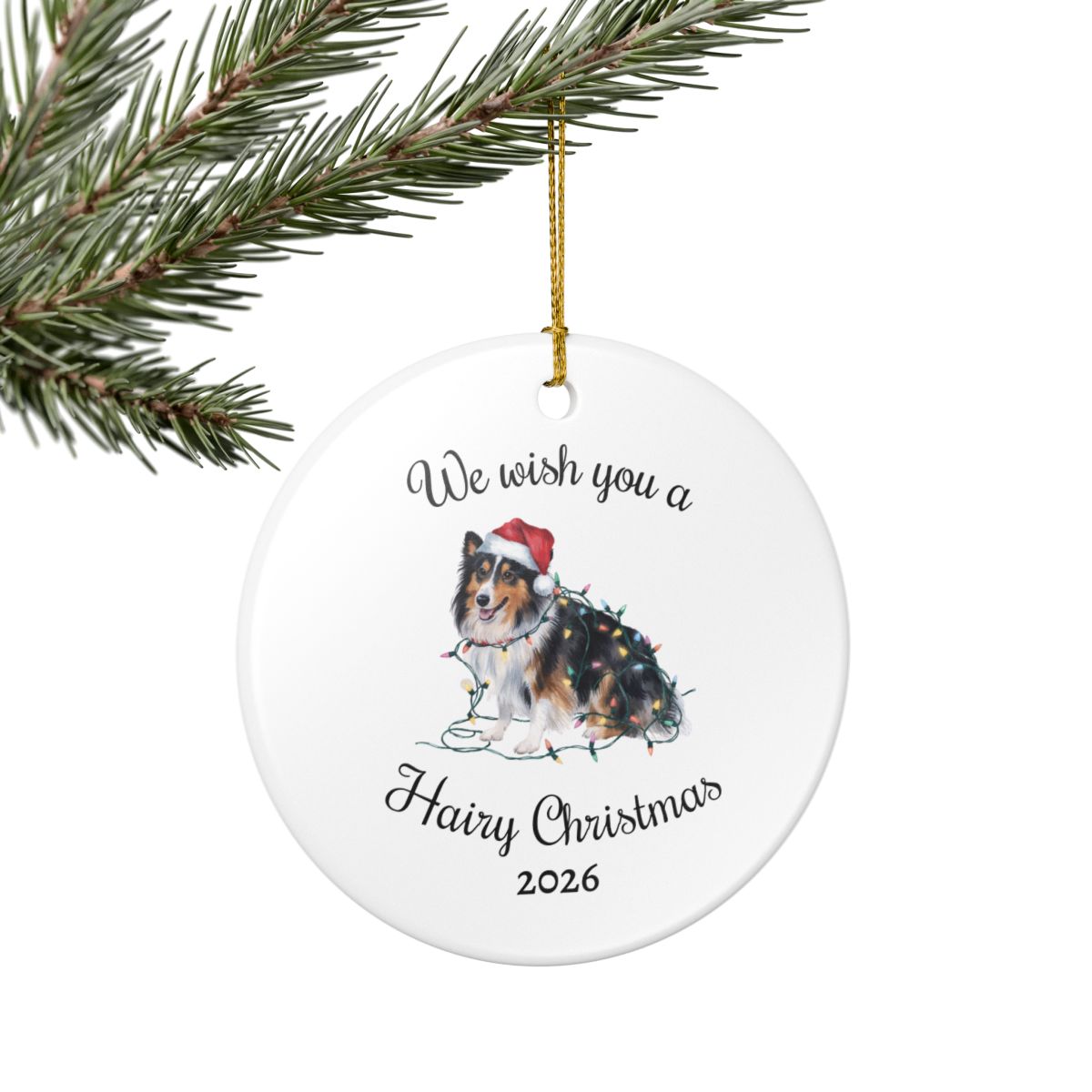 Christmas Sheltie Ornament, Christmas Lights Dog Keepsake