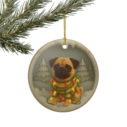 Personalized Tan Pug Christmas Ornament, 3D Clay-Style Dog Keepsake with Lights