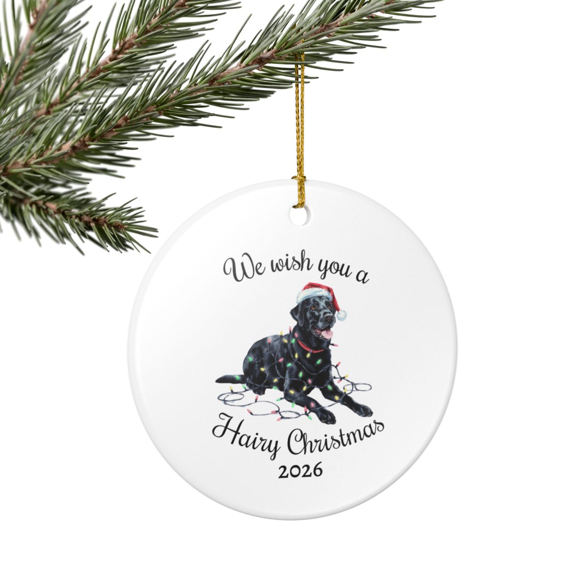 Christmas Black Labrador Ornament, Christmas Lights Dog Keepsake