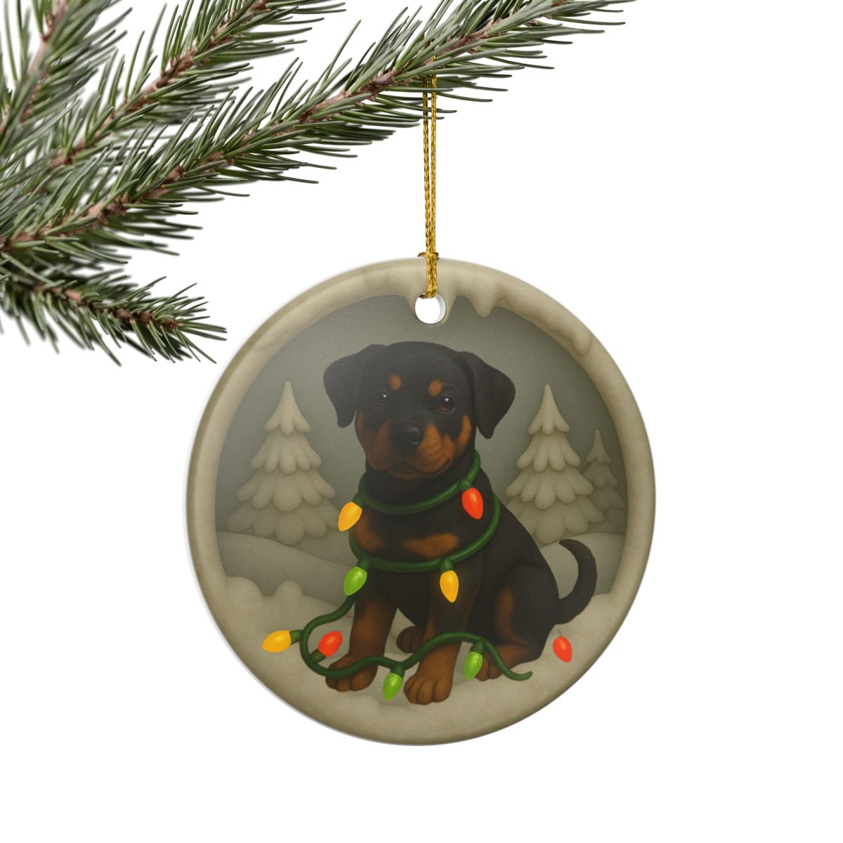 Personalized Rottweiler Christmas Ornament, 3D Clay-Style Dog Keepsake with Lights