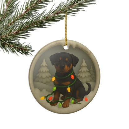 Personalized Rottweiler Christmas Ornament, 3D Clay-Style Dog Keepsake with Lights
