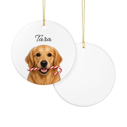 Personalized Golden Retriever Candy Cane Ornament