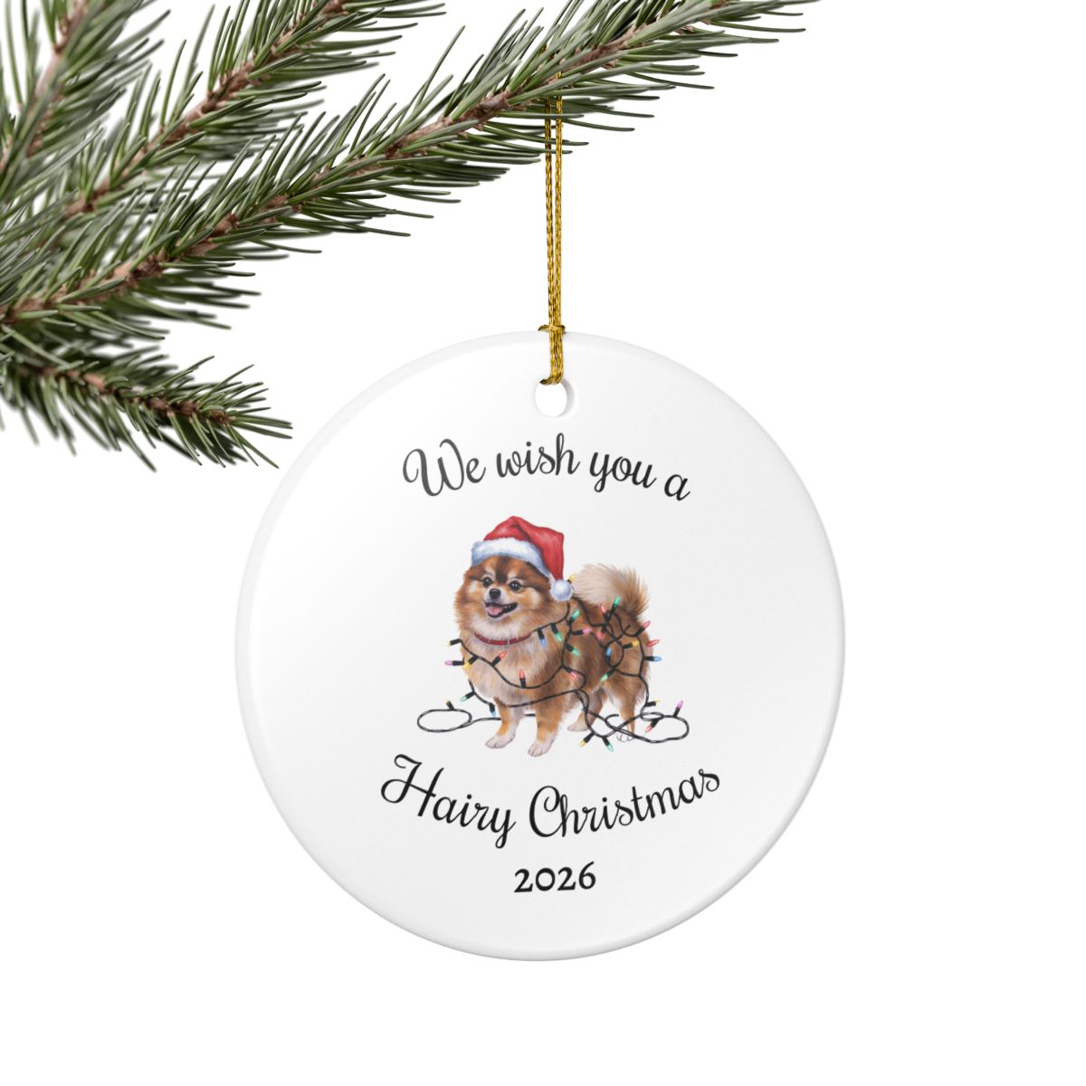 Christmas Pomeranian Ornament, Christmas Lights Dog Keepsake