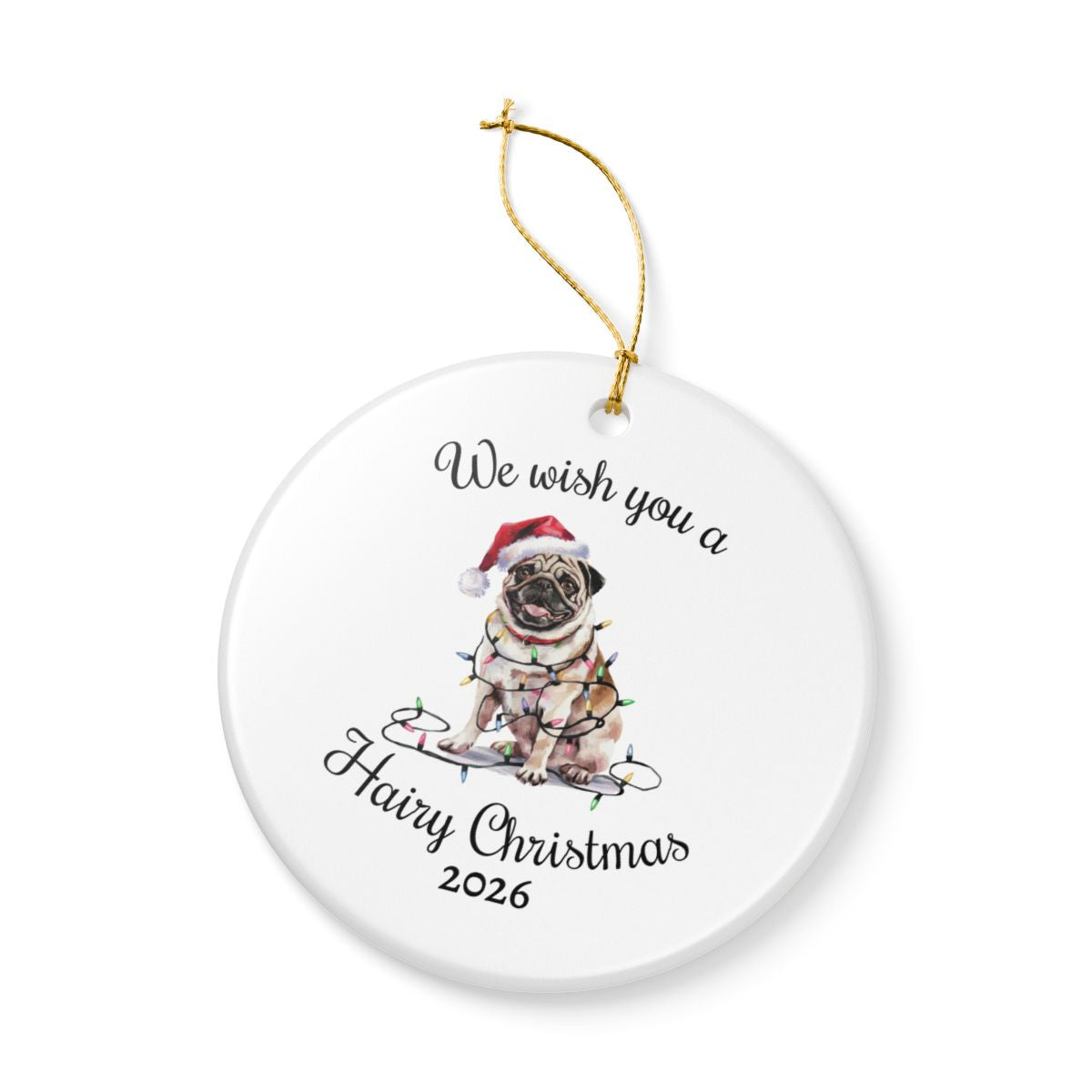 Christmas Tan Pug Ornament, Pug Mom, Christmas Lights Dog Keepsake