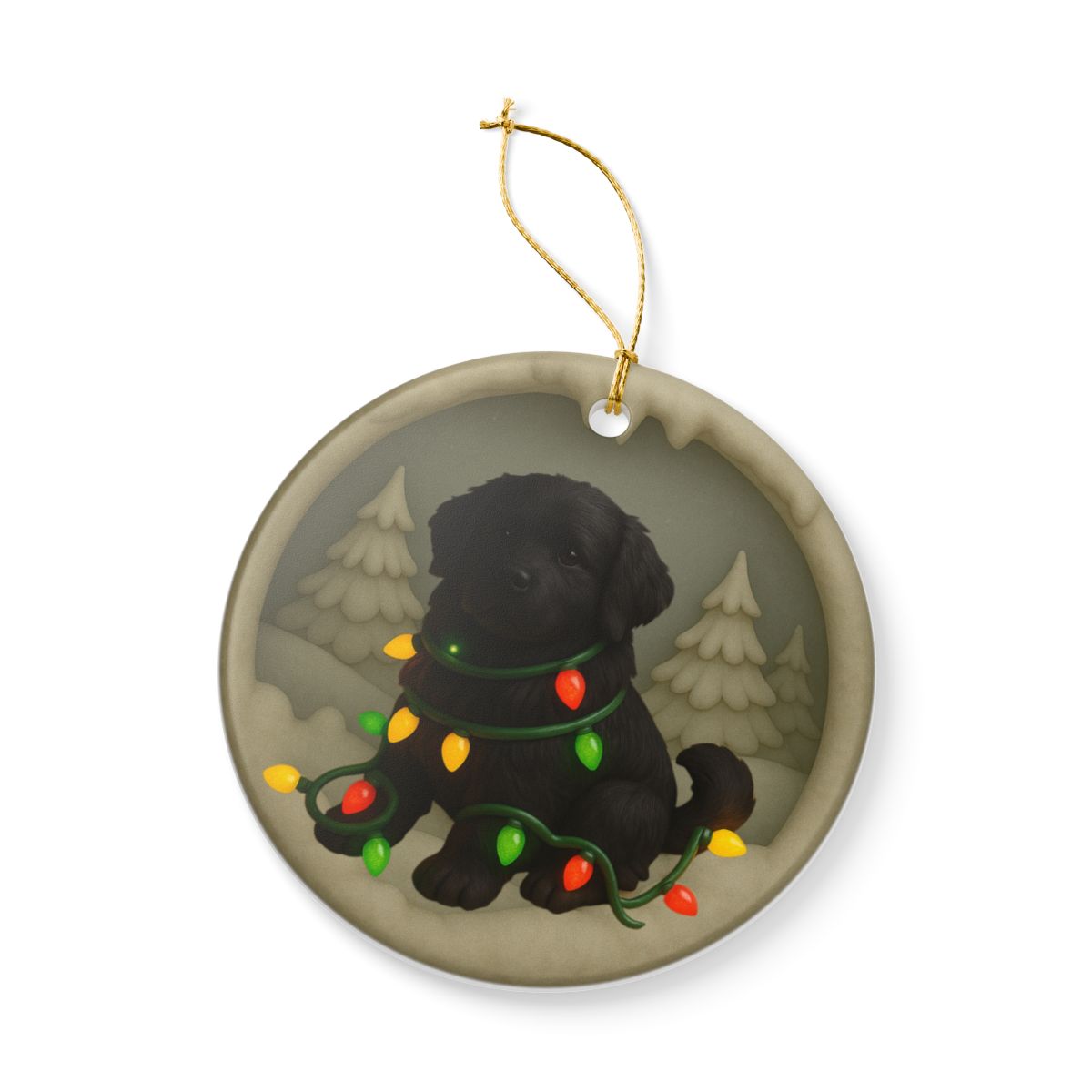 Personalized Black Newfoundland Christmas Ornament, 3D Clay-Style Dog Keepsake with Lights