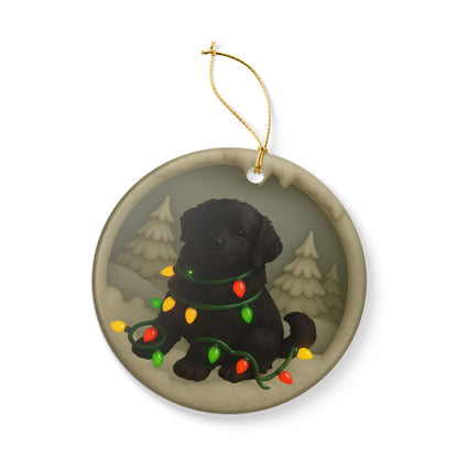 Personalized Black Newfoundland Christmas Ornament, 3D Clay-Style Dog Keepsake with Lights