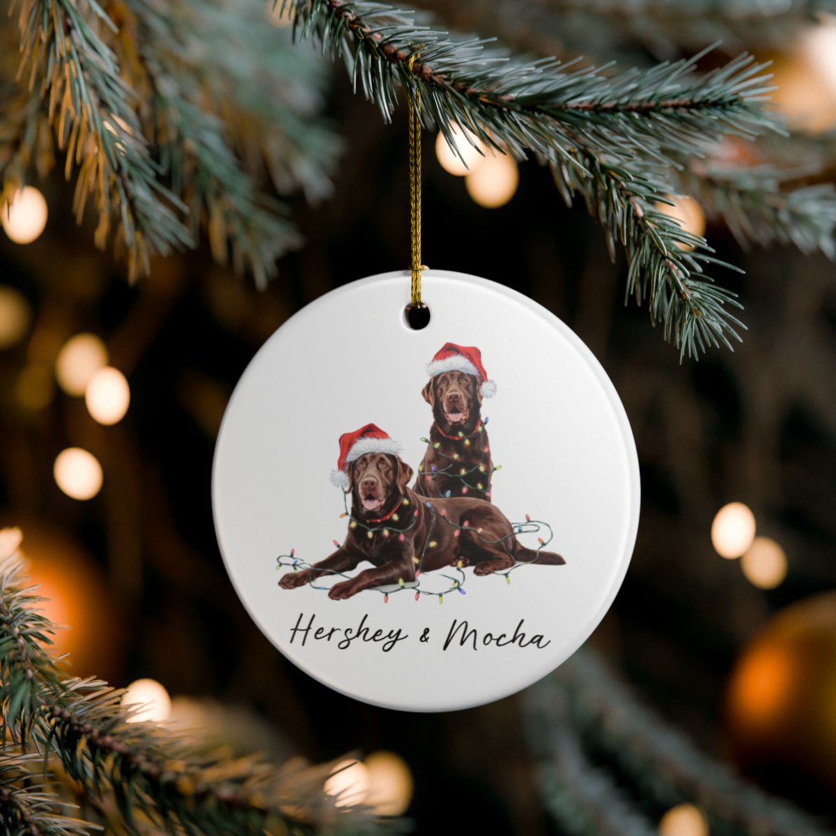 Chocolate Labradors Ornament, Personalized Dog Christmas Decor