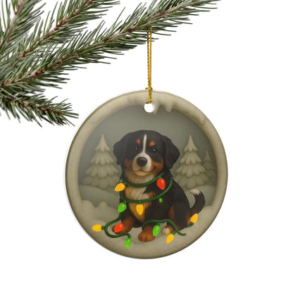 Personalized Bernese Mountain Dog Christmas Ornament, Custom Dog with Holiday Lights Keepsake