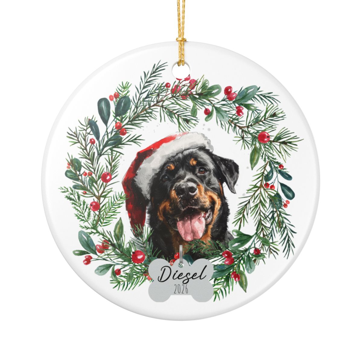 Personalized Rottweiler Christmas Ornament