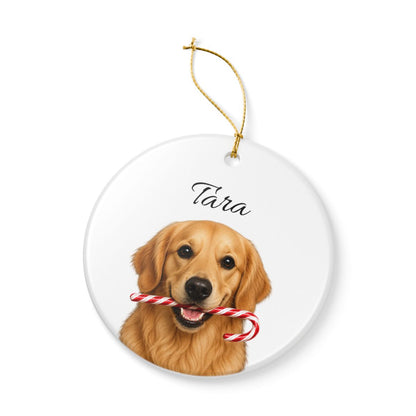 Personalized Golden Retriever Candy Cane Ornament