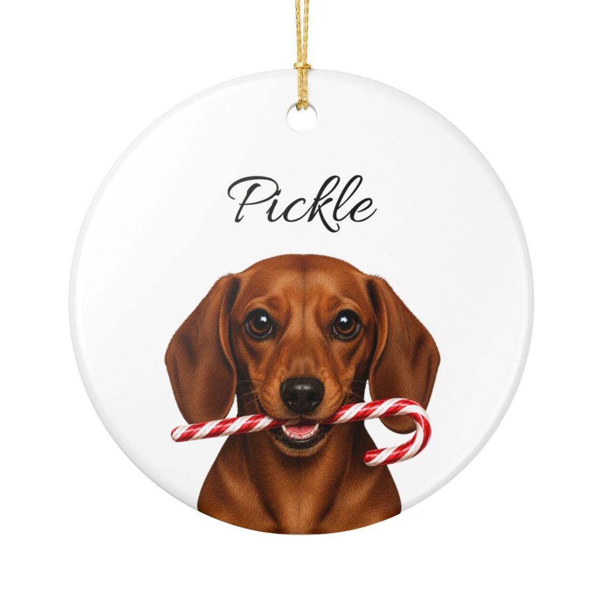 Personalized Red Dachshund Candy Cane Ornament
