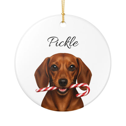Personalized Red Dachshund Candy Cane Ornament