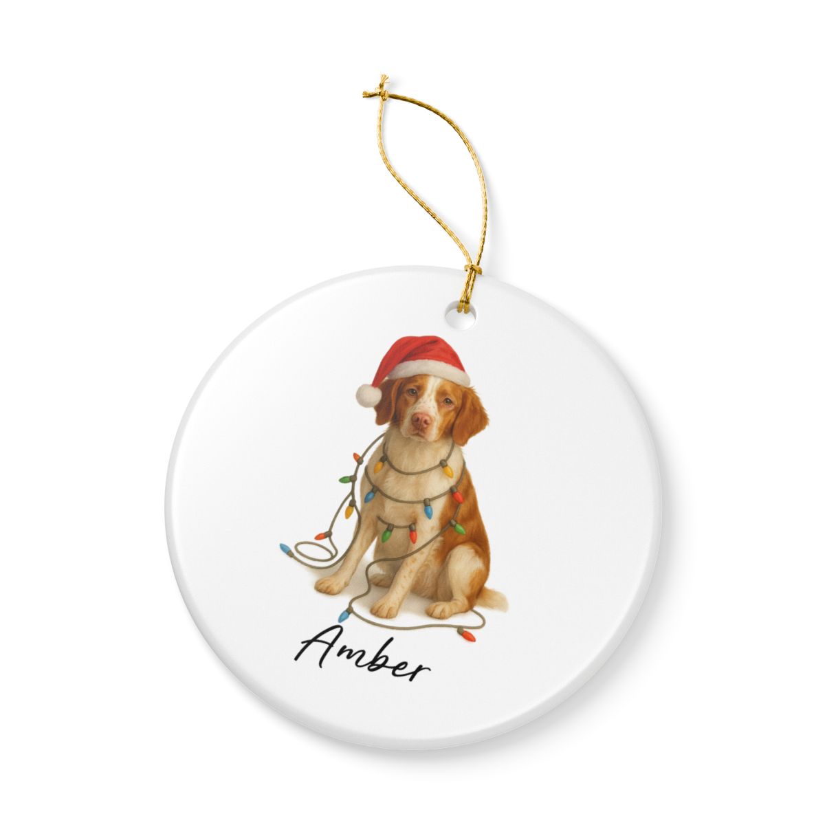 Personalized Brittany Spaniel Ornament, Ceramic Dog Lover Christmas Keepsake