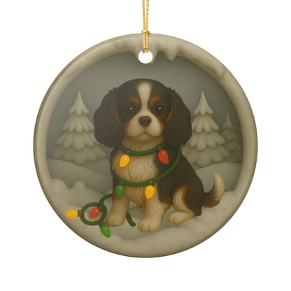 Personalized Tricolor Cavalier King Charles Spaniel Christmas 3D Clay-Style Ornament