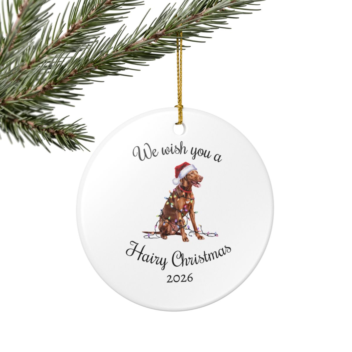 Christmas Vizsla Ornament, Christmas Lights Dog Keepsake
