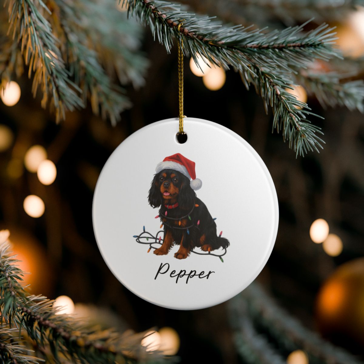 Personalized Black and Tan Cavalier King Charles Spaniel Ornament, Custom Dog Christmas Ornament, Cavalier Lover Gift
