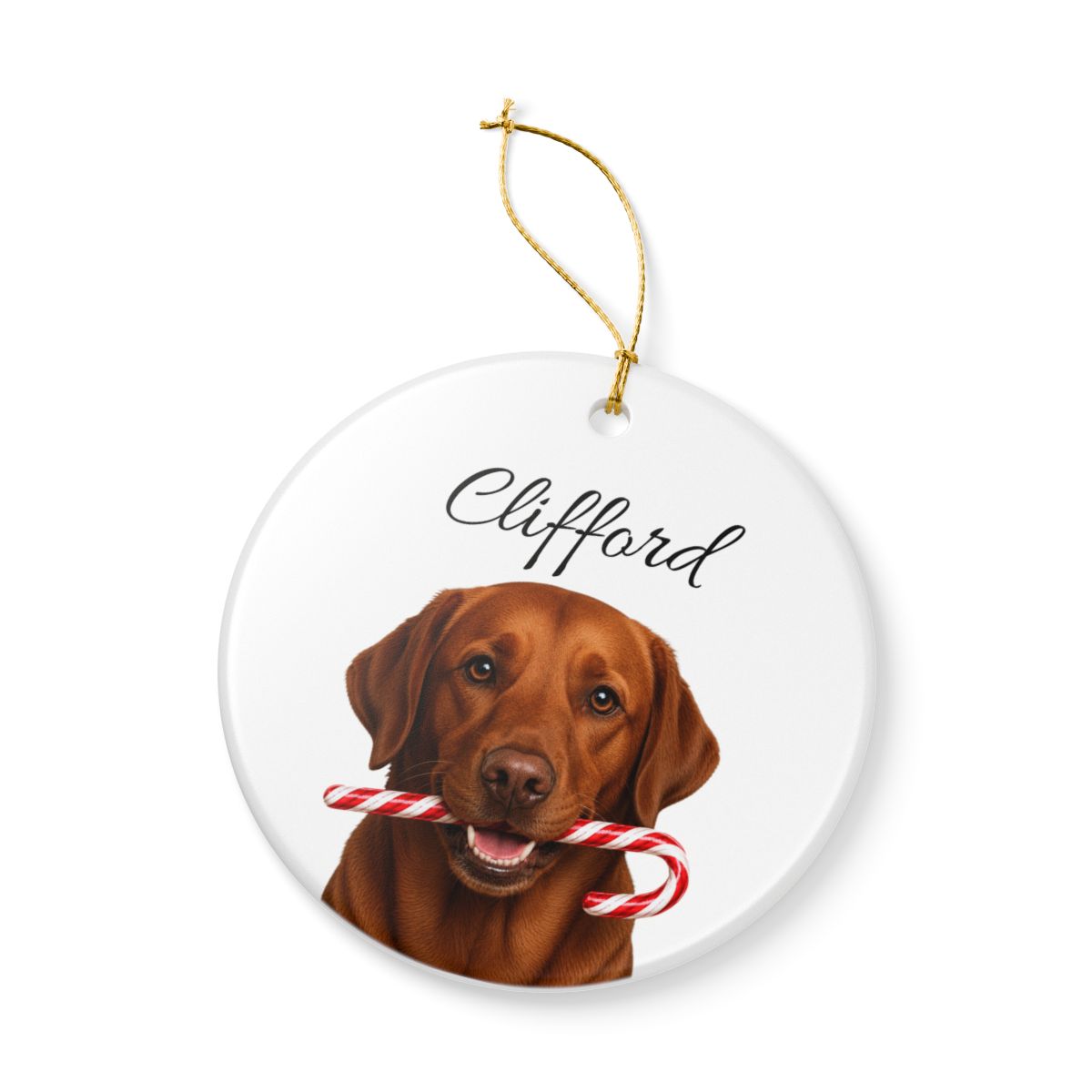 Personalized Fox Red Lab Candy Cane Ornament