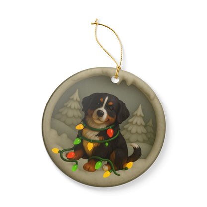 Personalized Bernese Mountain Dog Christmas Ornament, Custom Dog with Holiday Lights Keepsake