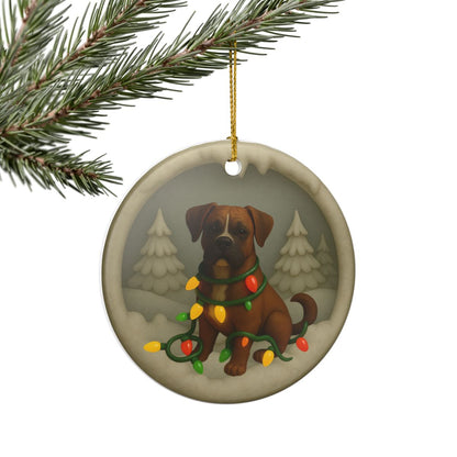 Personalized Boxer Christmas Ornament, Custom Dog with Holiday Lights Keepsake