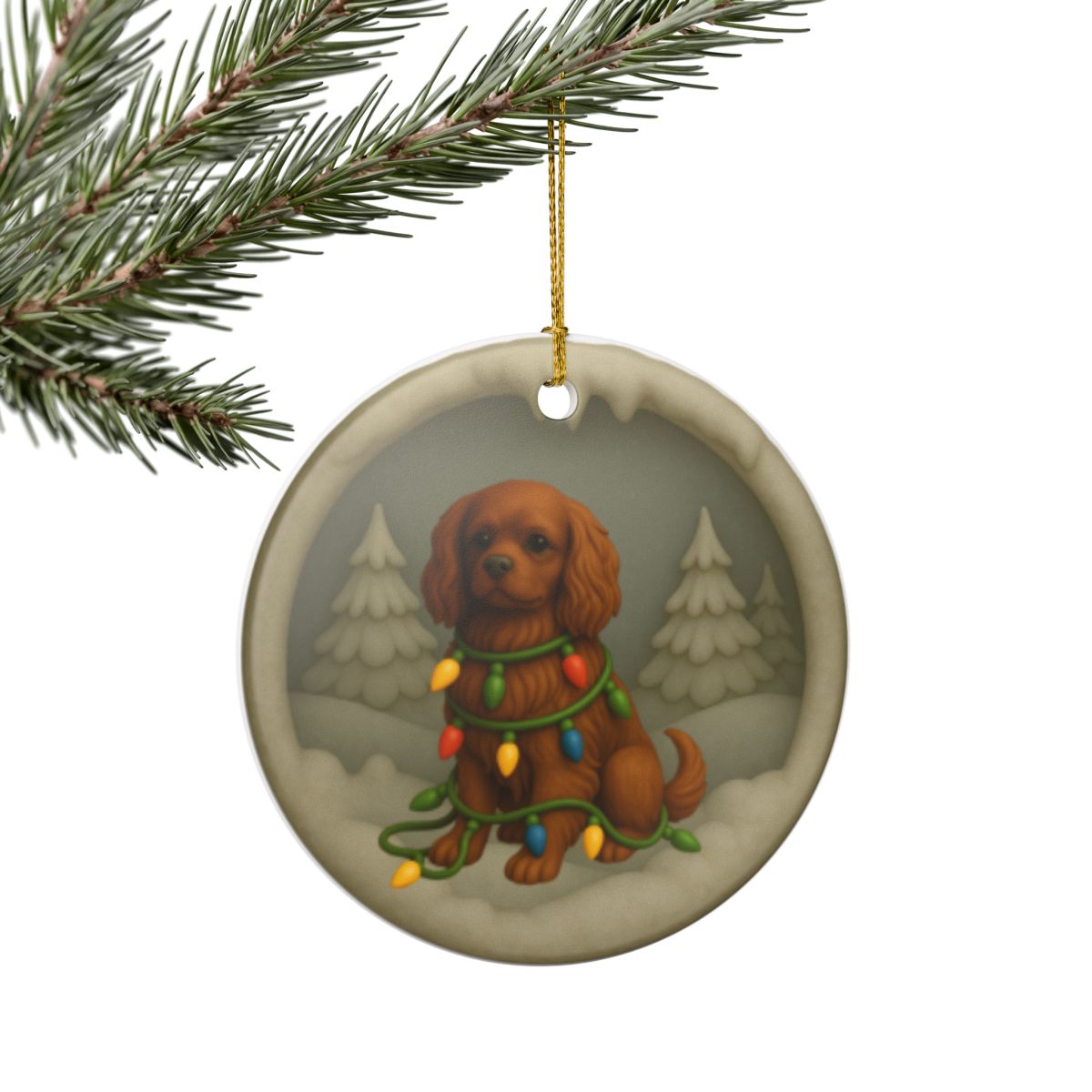 Personalized Ruby Cavalier King Charles Spaniel Christmas 3D Clay-Style Ornament