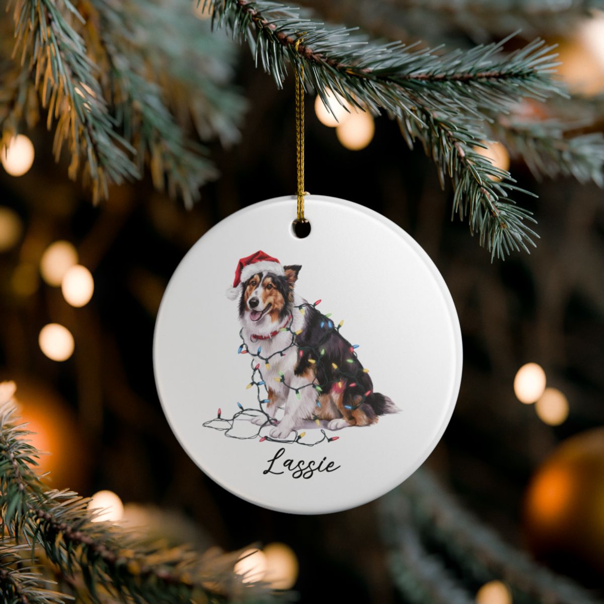 Personalized Collie Christmas Ornament, Custom Dog Ornament, Pet Name Holiday Keepsake