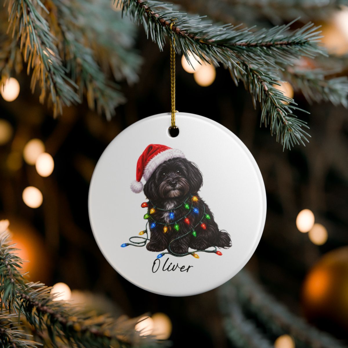 Personalized Black Havanese Christmas Ornament, Ceramic Dog Lover Gift, Holiday Pet Keepsake Tree Decor