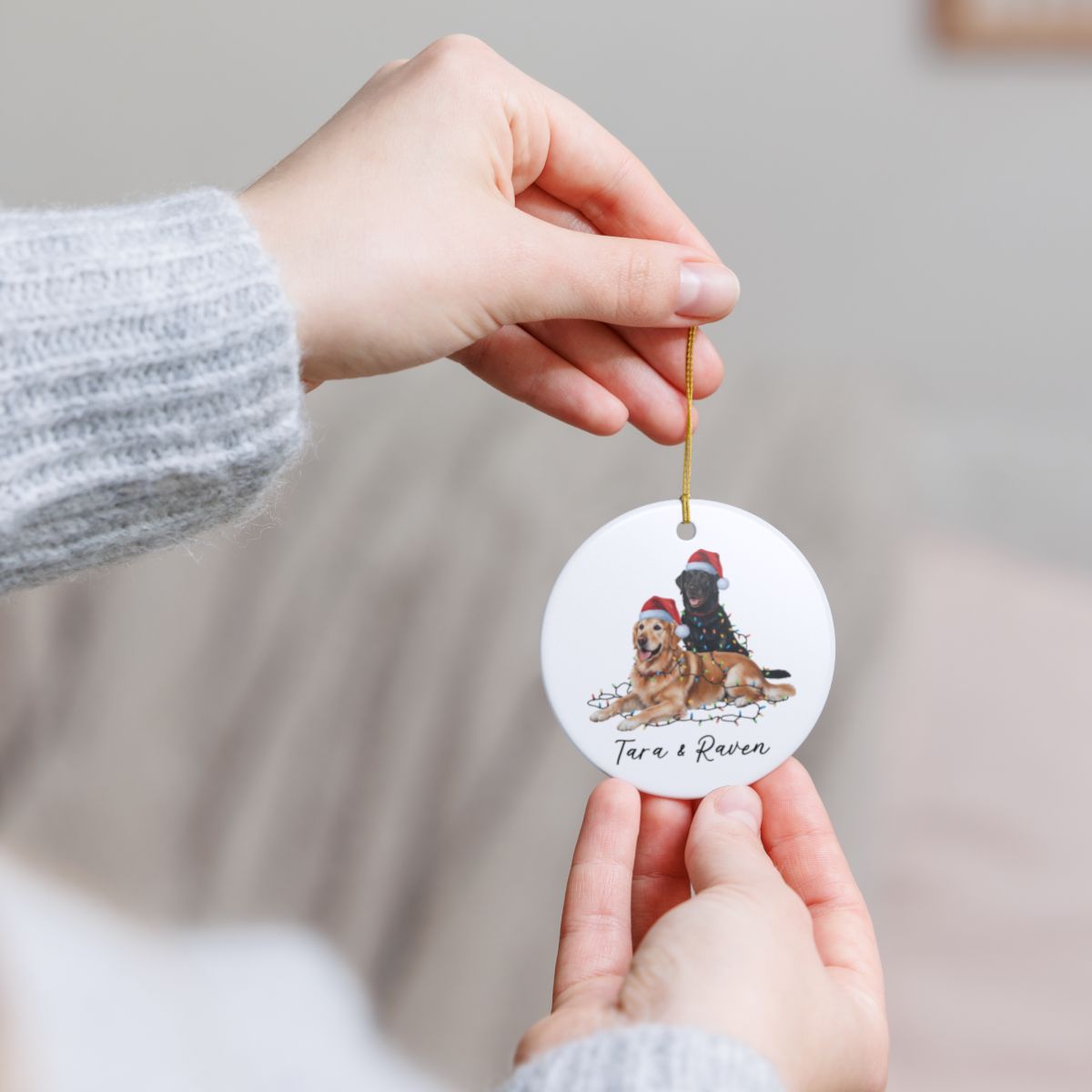 Personalized Golden Retriever Labrador Duo Christmas Ornament, Festive Dog Decor