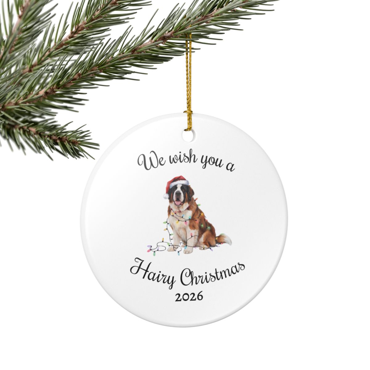 Christmas Saint Bernard Ornament, Christmas Lights Dog Keepsake