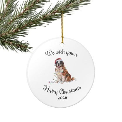 Christmas Saint Bernard Ornament, Christmas Lights Dog Keepsake