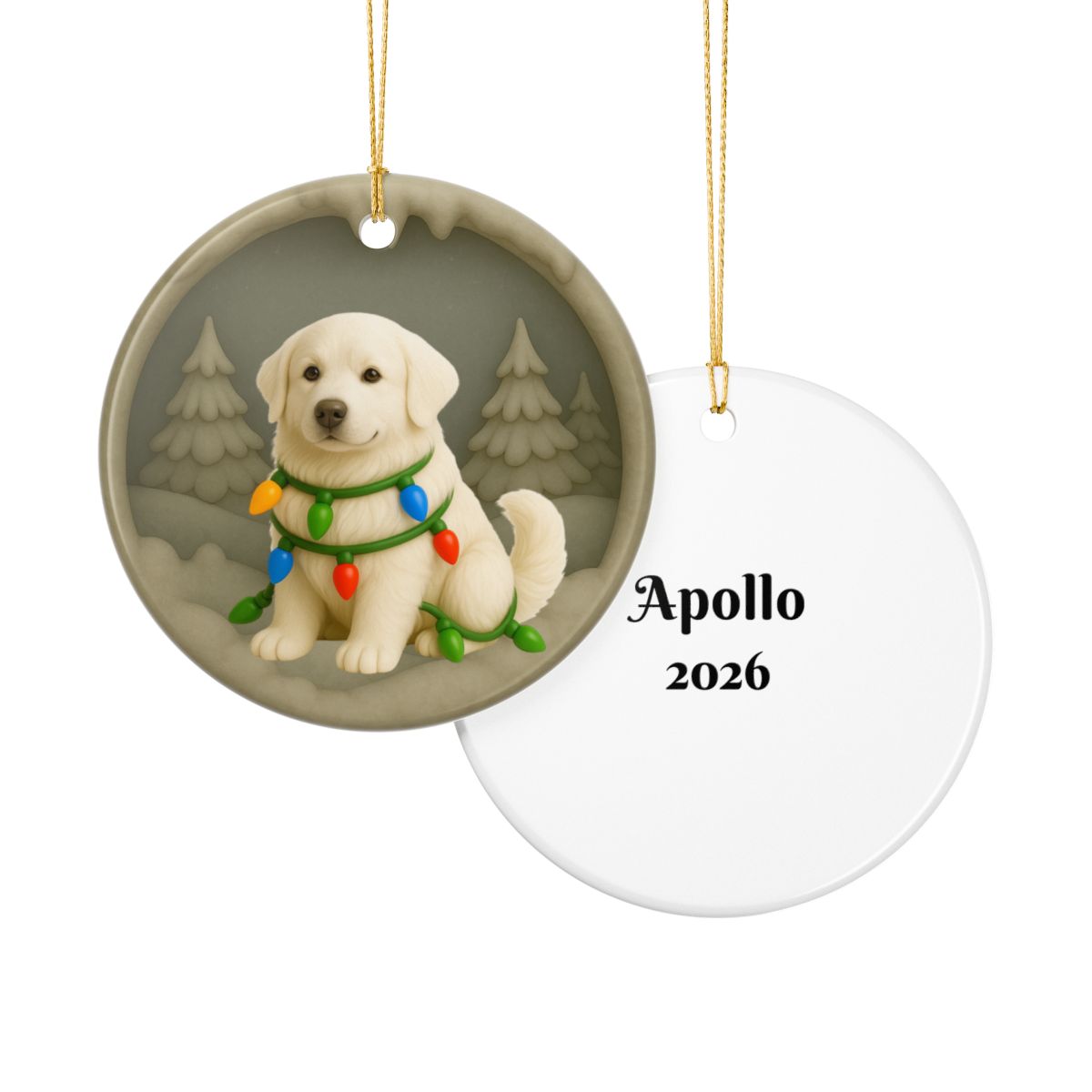 Personalized Great Pyrenees Christmas Ornament, 3D Clay-Style Dog Keepsake with Lights