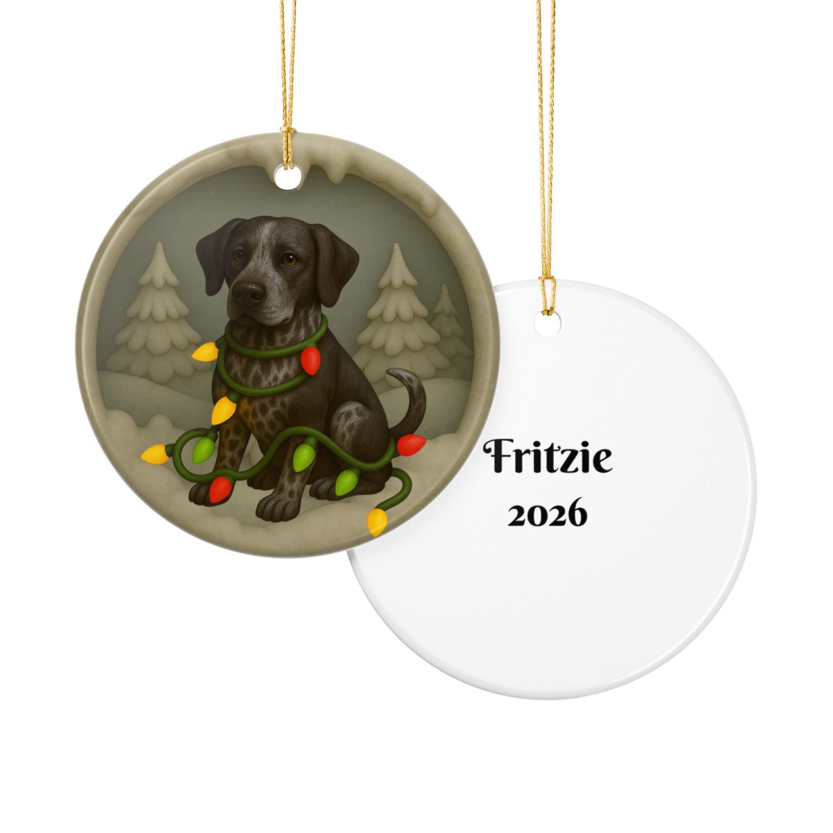 Personalized Black German Shorthaired Pointer Christmas Ornament, 3D Clay-Style Dog Keepsake with Lights