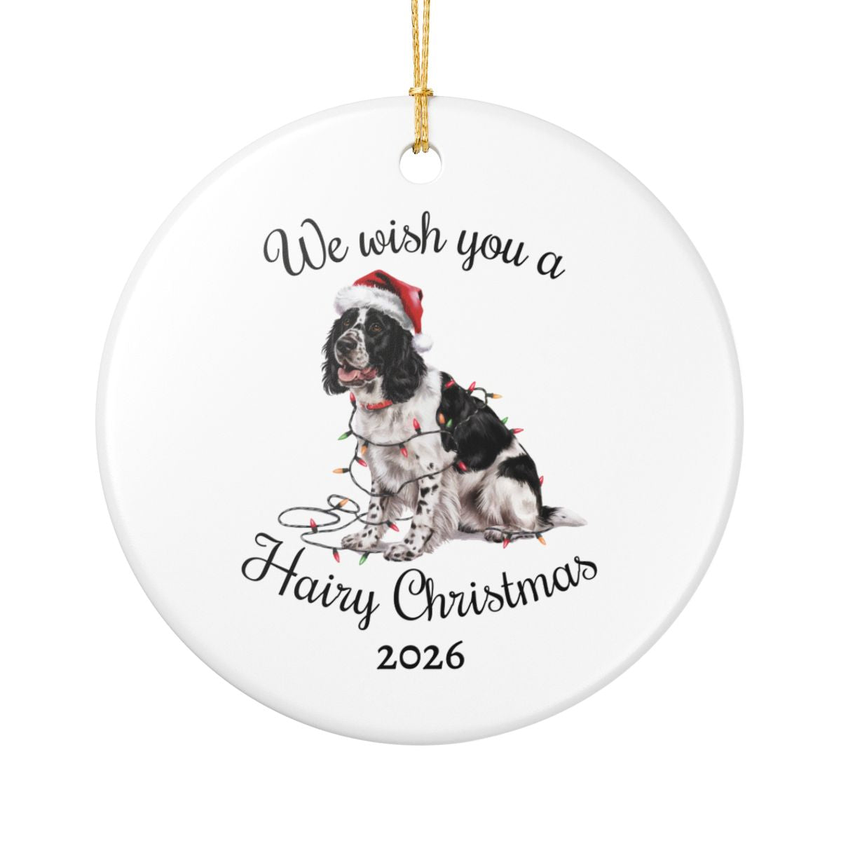 Christmas Black Springer Spaniel Ornament, Christmas Lights Dog Keepsake