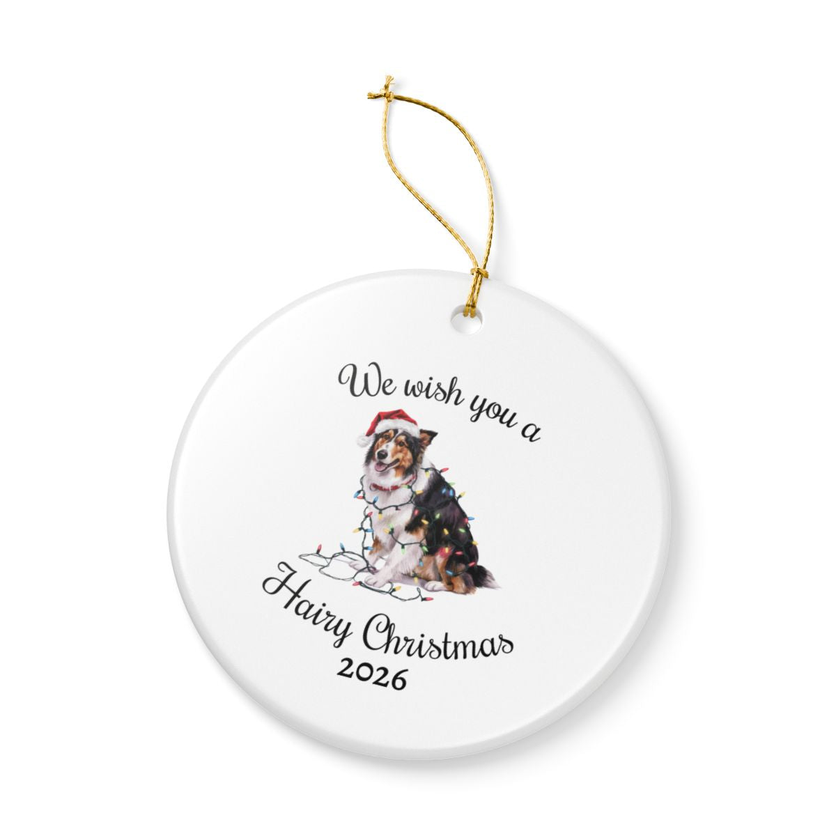 Christmas Collie Ornament, Christmas Lights Dog Keepsake