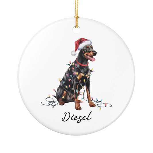 Personalized Doberman Pinscher Christmas Ornament, Custom Pet Ceramic Keepsake