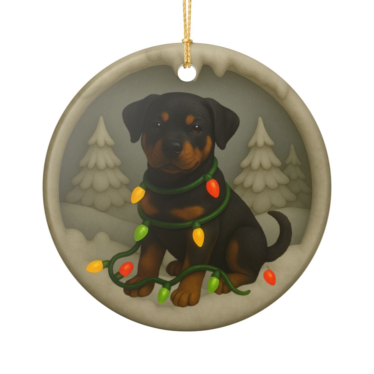 Personalized Rottweiler Christmas Ornament, 3D Clay-Style Dog Keepsake with Lights