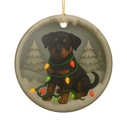 Personalized Rottweiler Christmas Ornament, 3D Clay-Style Dog Keepsake with Lights
