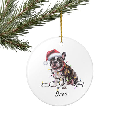 Personalized Black French Bulldog Ceramic Ornament, Dog Christmas Gift, Festive Lights Keepsake
