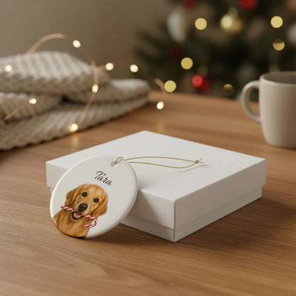 Personalized Golden Retriever Candy Cane Ornament