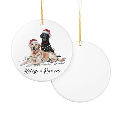 Personalized Yellow Black Lab Christmas Ornament, Festive Dog Lights, Ceramic Keepsake