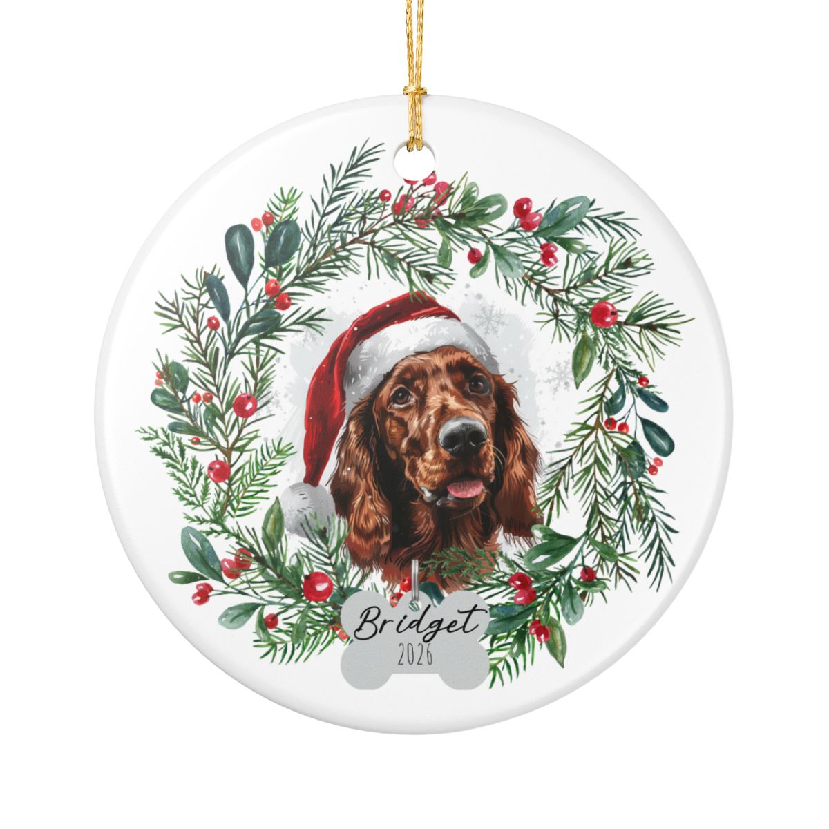 Personalized Irish Setter Christmas Ornament