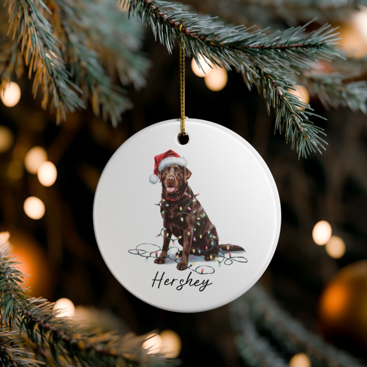 Chocolate Labrador Retriever Ornament, Personalized Dog Christmas Decor