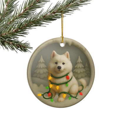 Personalized Samoyed Christmas Ornament, 3D Clay-Style Dog Keepsake with Lights