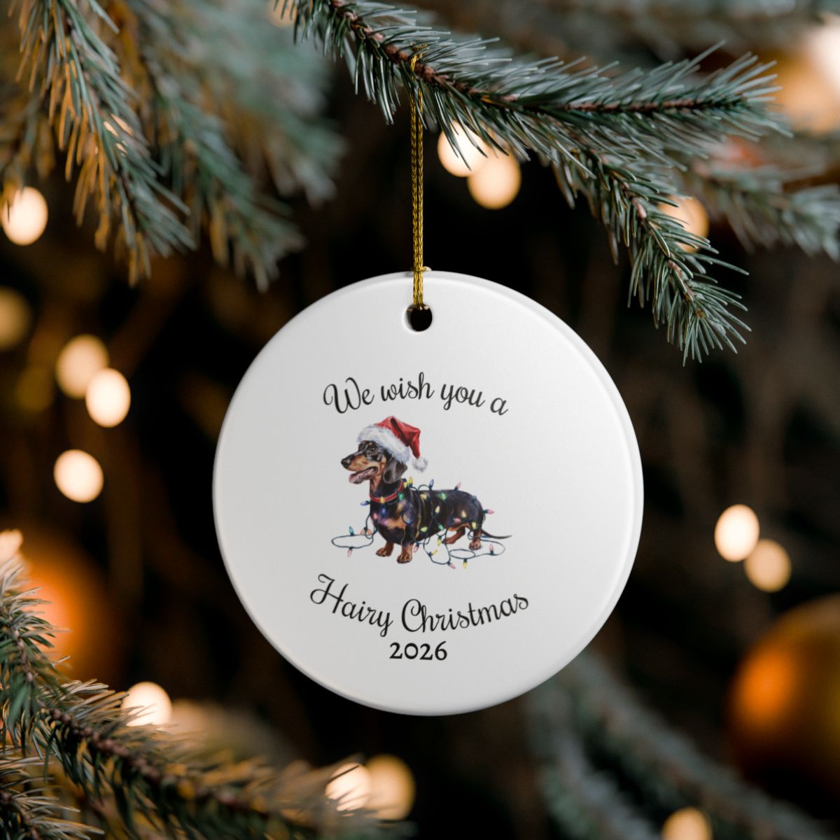 Christmas Dachshund Ornament, Christmas Lights Dog Keepsake