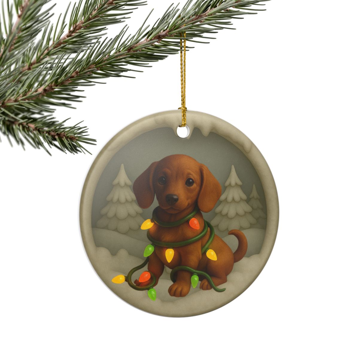 Personalized Red Dachshund Christmas Ornament, 3D Clay-Style Dog Keepsake with Lights