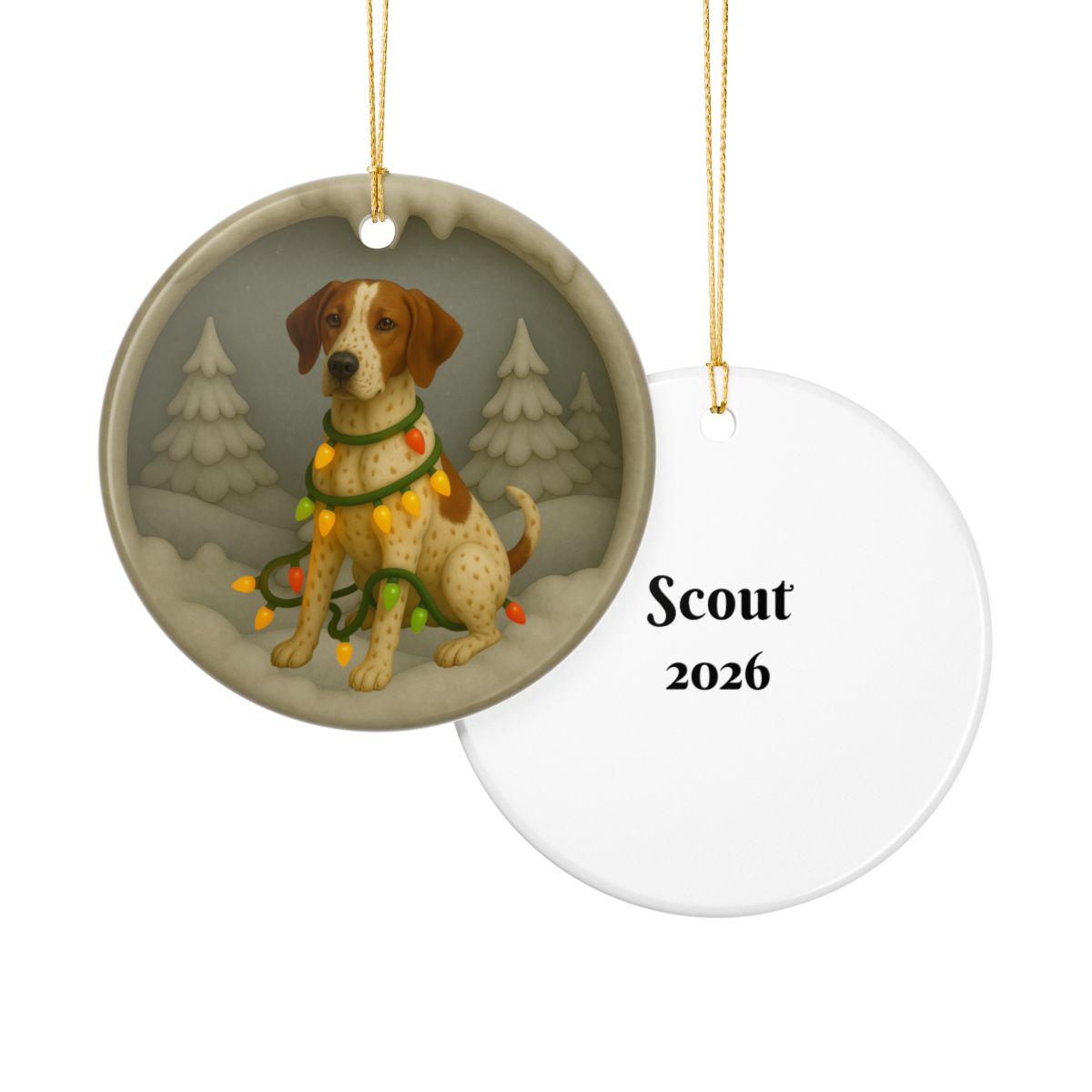 Personalized English Pointer Christmas Ornament, 3D Clay-Style Dog Keepsake with Lights