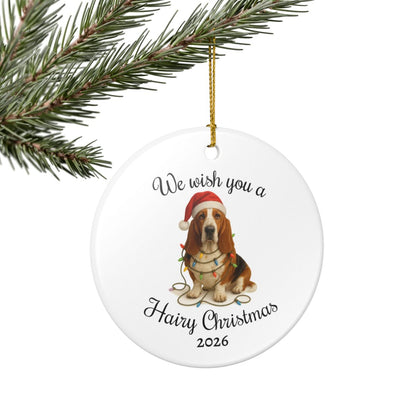 Christmas Basset Hound Ornament, Christmas Keepsake, Dog Lover Gift, Custom Date Dog Ornament, Funny Basset Decor, Pet Christmas Decoration