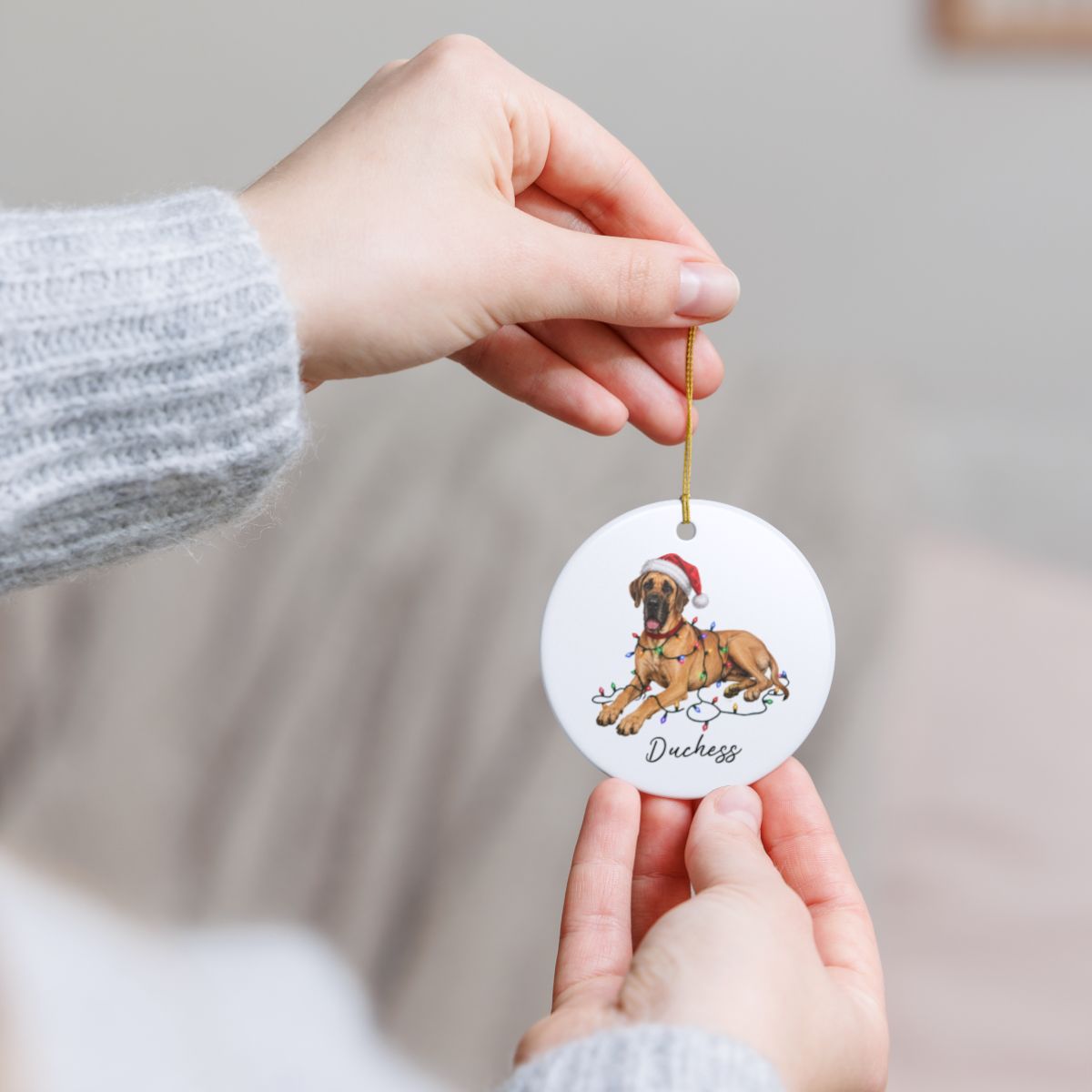 Personalized Fawn Great Dane Christmas Ornament, Festive Dog Keepsake