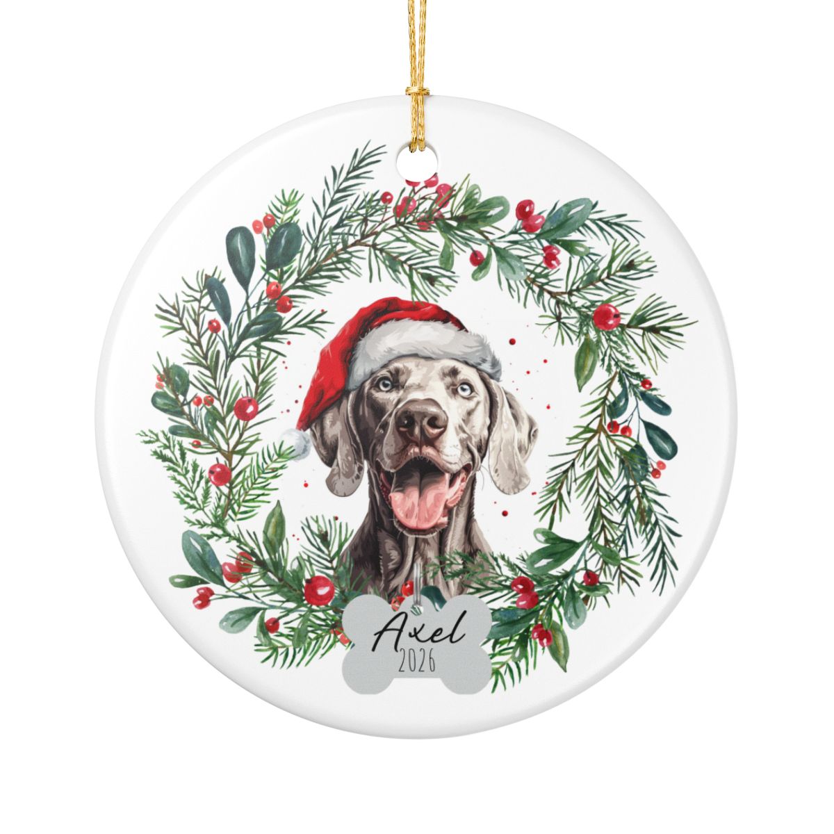 Personalized Weimaraner Christmas Ornament