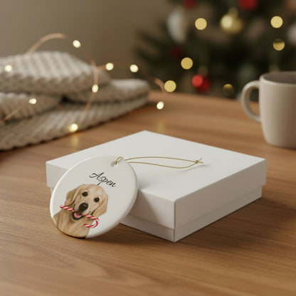 Personalized English Cream Golden Retriever Candy Cane Ornament